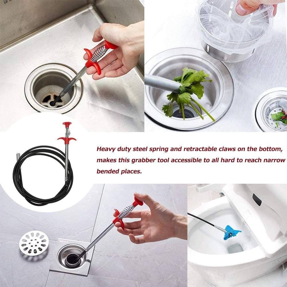 Flexible Grabberable Pickup Tool, Retractable Claw Stick, Snake & Cable  Aid, Use to Grab Trash Hairs & Drain Auger to Unclog Hair from Drains,Sink