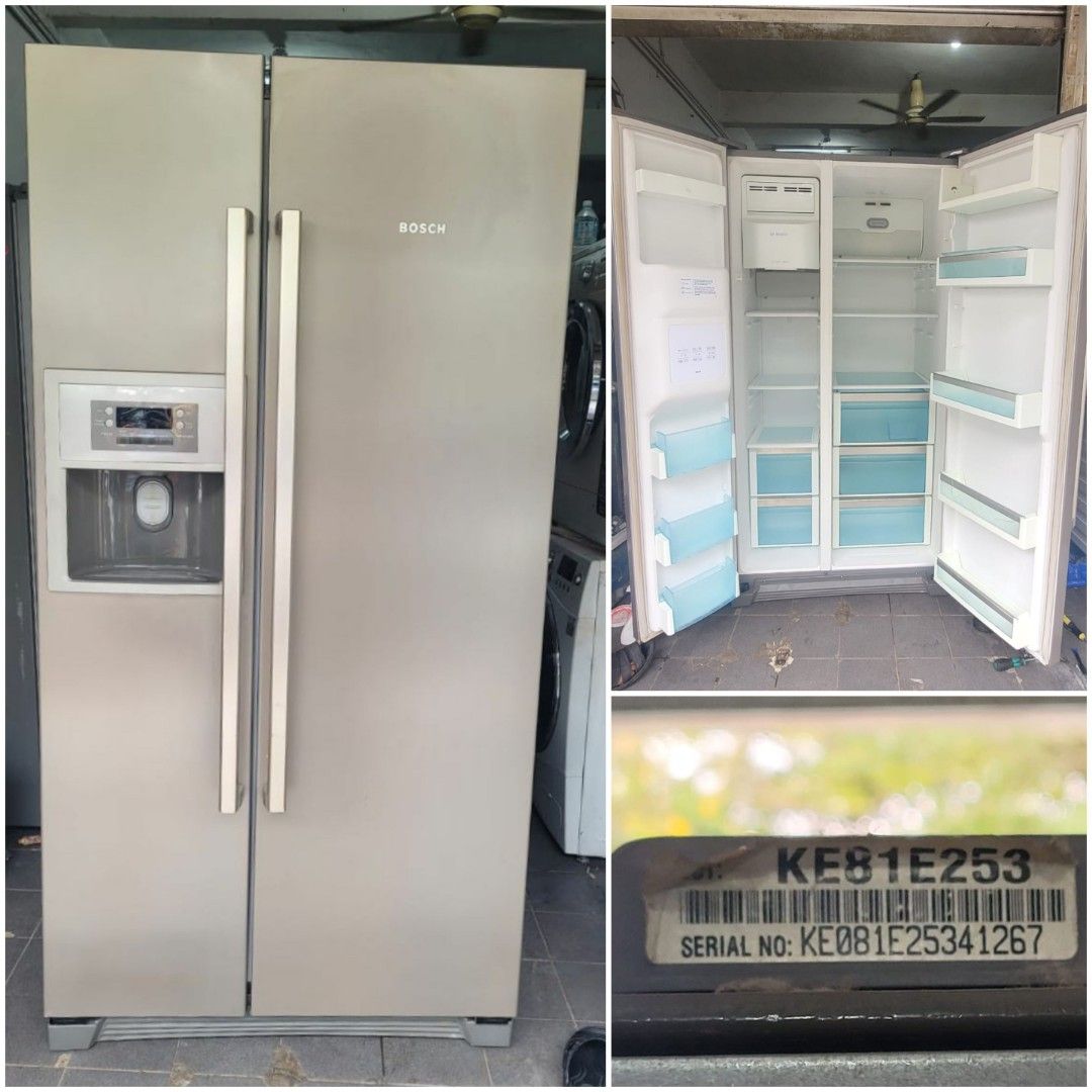 Used Bosch side by side 2 doors fridge 580L, refrigerator peti sejuk peti ais, good condition