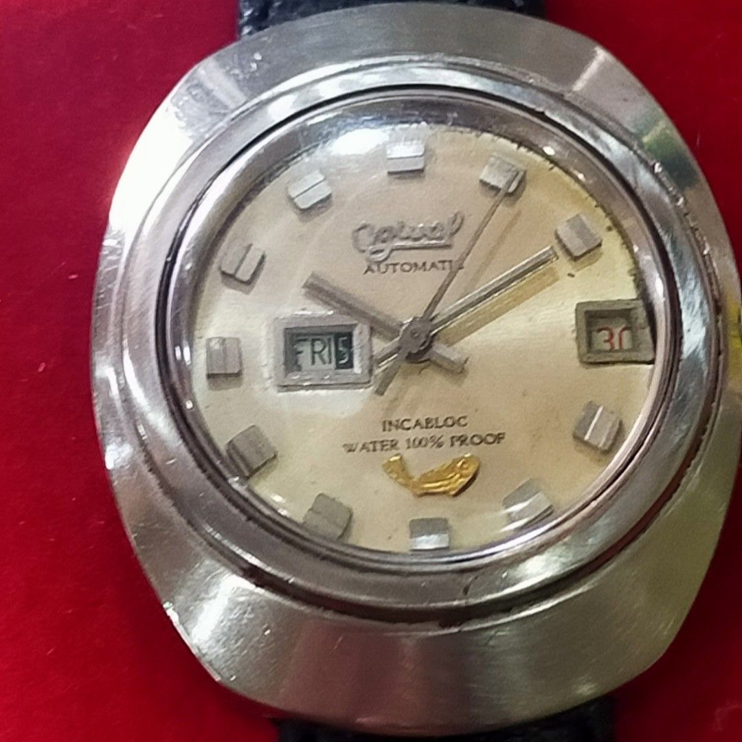 Vintage large Ogival auto rotor gold fish watch