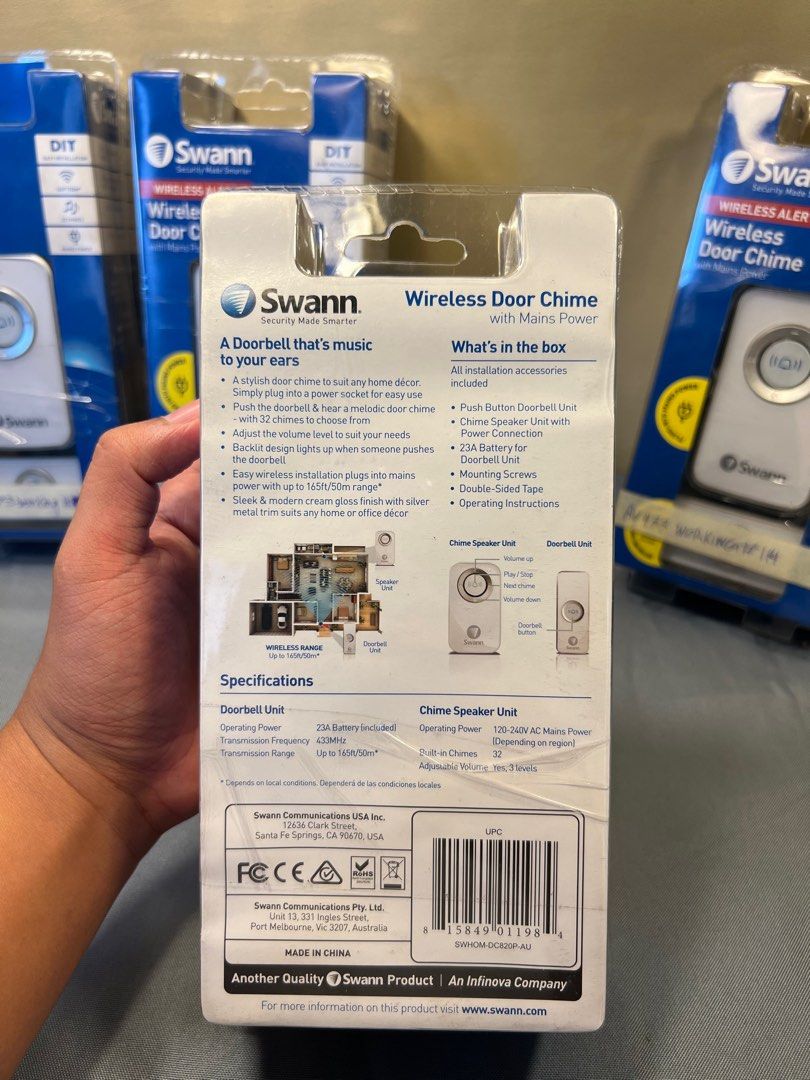 Wireless Door Chime (Category: Peephole Viewers & Doorbells) located in Quezon City. Submitted by lucas_luxuries (Listing ID 1224250392, Image 3). Description: Product Descriptions:- A stylish door chime to suit any home decor. Simply plug unto a power sockets for easy use.- Push the doorbell & hear a melodic door chime - with 32 chimes to choose from.- Adjust the volume level to suit your needs- Backlit design lights up when someones pushes the 