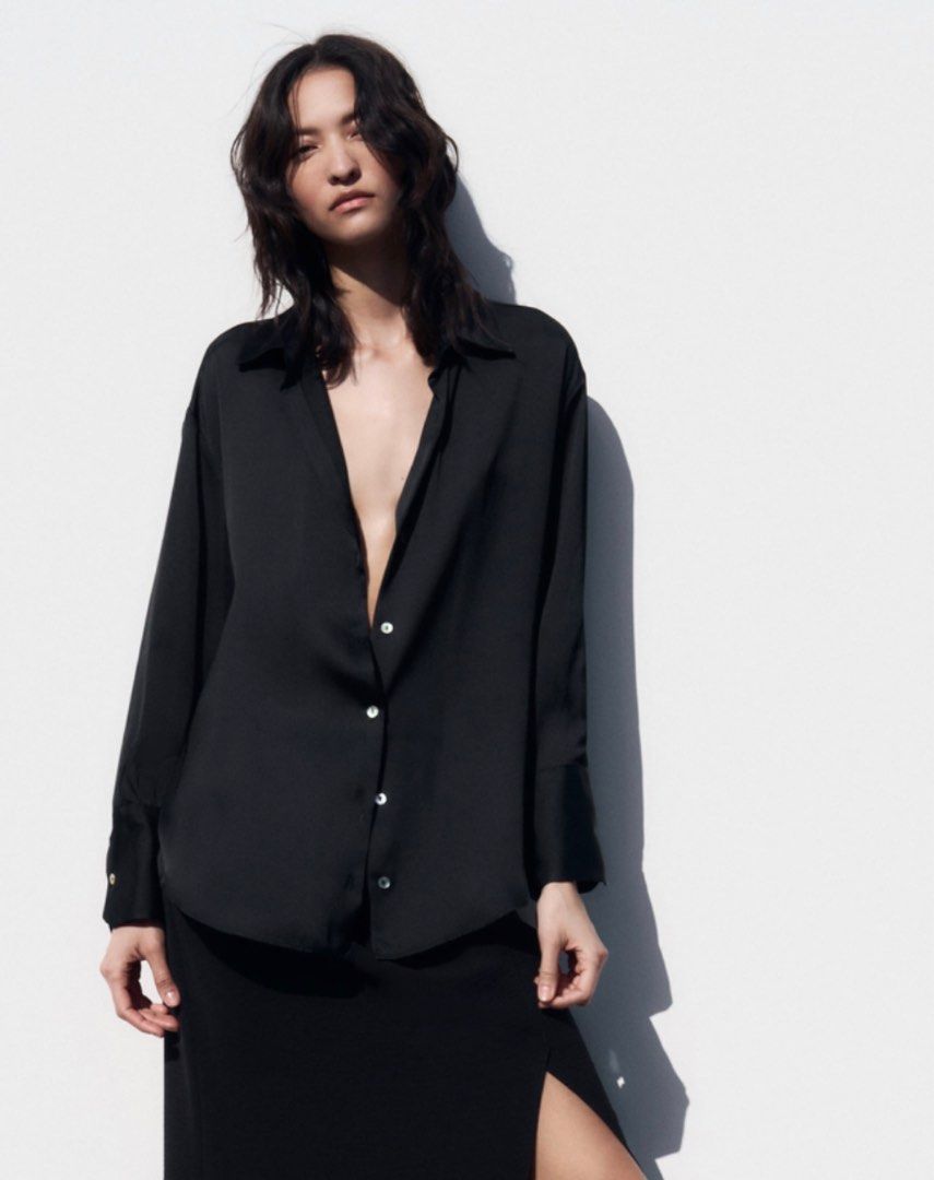 Black satin blouse zara shop
