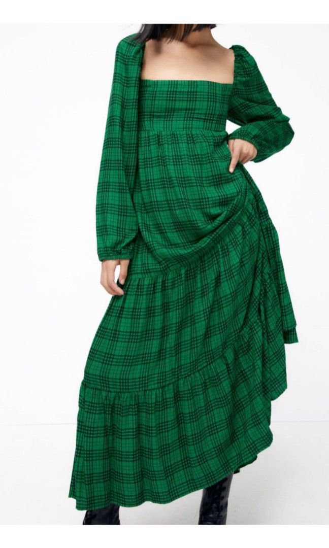 Zara green checkered dress clearance