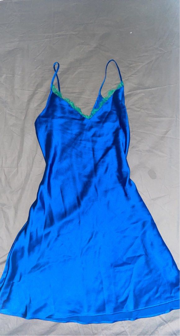 Zara Royal Blue With Green Lace Trim Slip Dress, Women'S Fashion, Dresses &  Sets, Dresses On Carousell