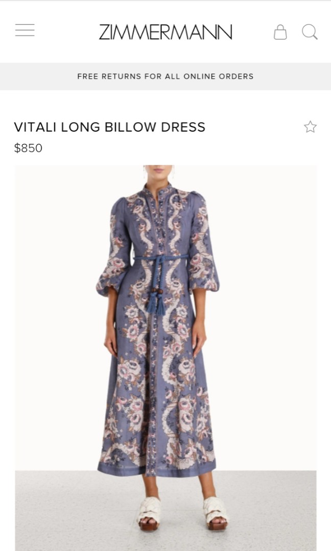 Zimmerman Vitali Long Billow Dress , Women's Fashion, Dresses & Sets ...