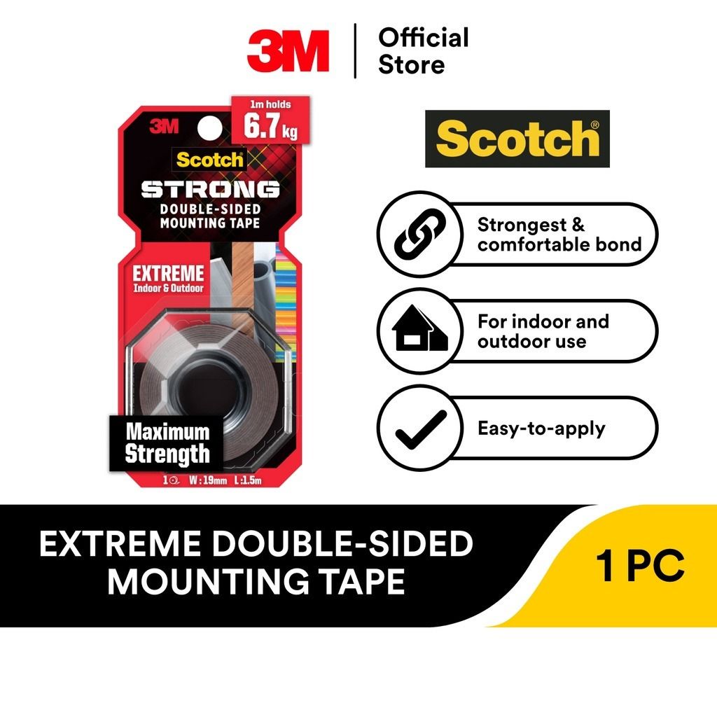 3M Scotch® Extreme Double-Sided Mounting Tape 414-S19, 19 mm x 1.5 m,  Furniture & Home Living, Home Improvement & Organisation, Home Improvement  Tools & Accessories on Carousell