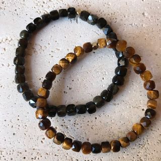 6mm Faceted Obsidian & Tiger Eye