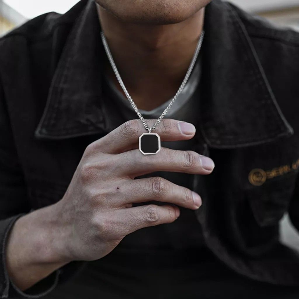 Mens black and new arrivals silver chain necklace
