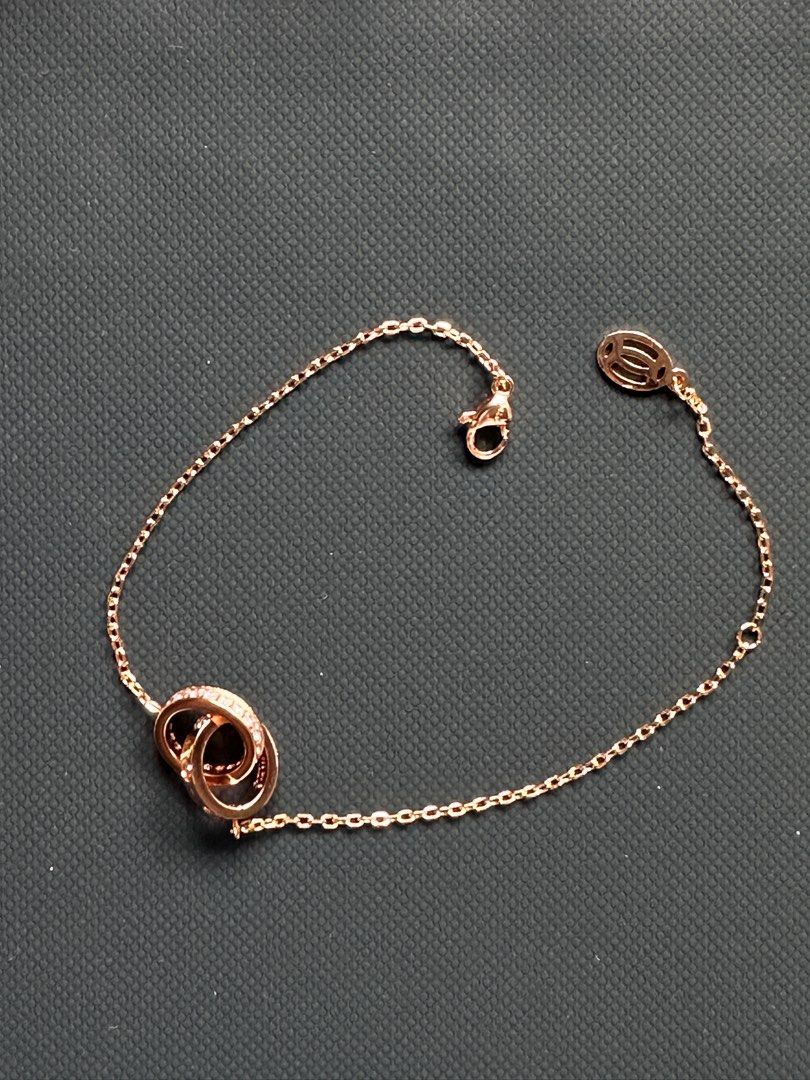 9k gold plated rose gold bracelet with interlinking rings Women s