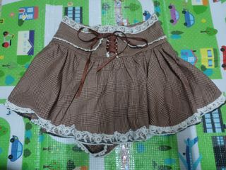 啡色格仔蕾絲邊裙褲64240105452162110