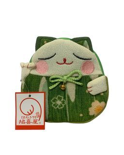 （全新）🇯🇵日本製招財貓錢包 綠色招財 刺繡款 招財貓零錢包