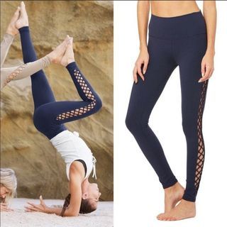 ALO YOGA  INTERLACE LEGGINGS IN NAVY BLUE