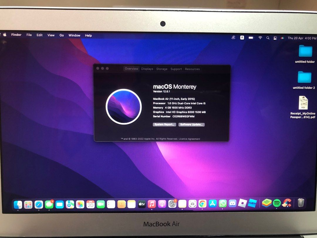Apple MacBook づらく Air (11-inch, Early 2015)