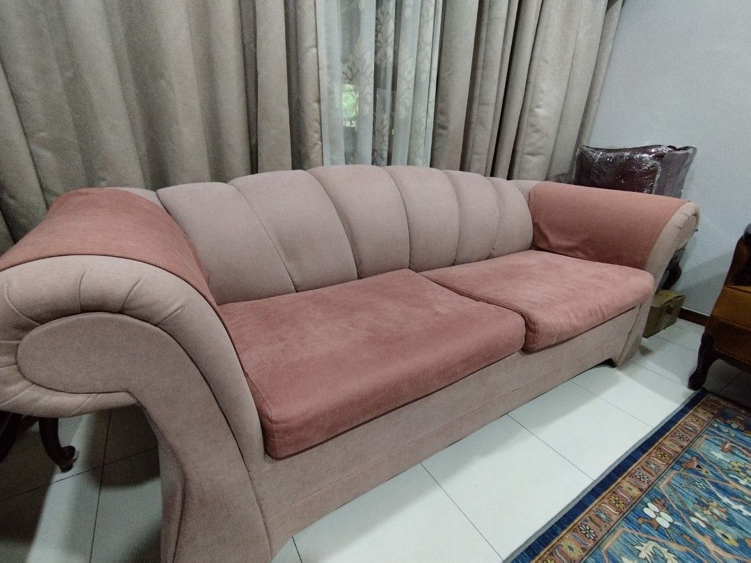 Ash pink cheap sofa bed new upholstery 2023, Furniture & Home Living