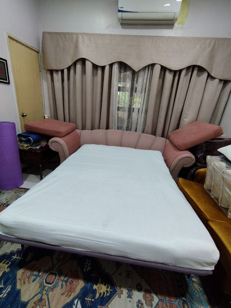 Ash pink cheap sofa bed new upholstery 2023, Furniture & Home Living