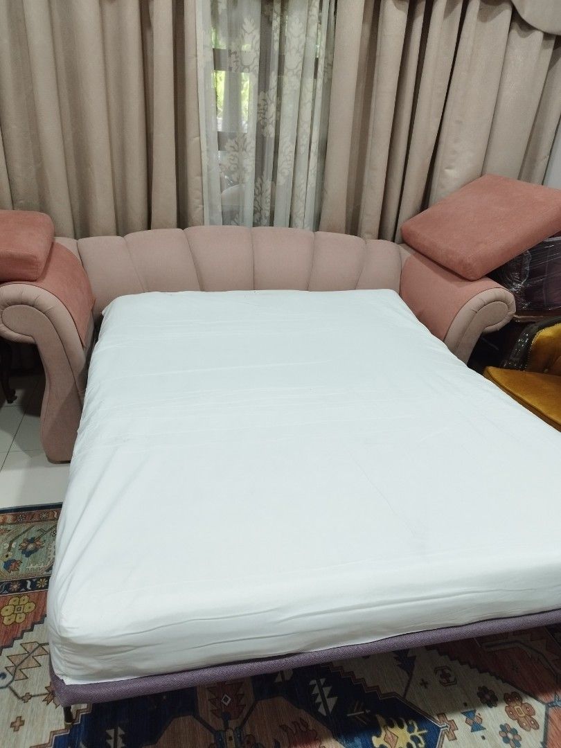 Ash pink cheap sofa bed new upholstery 2023, Furniture & Home Living
