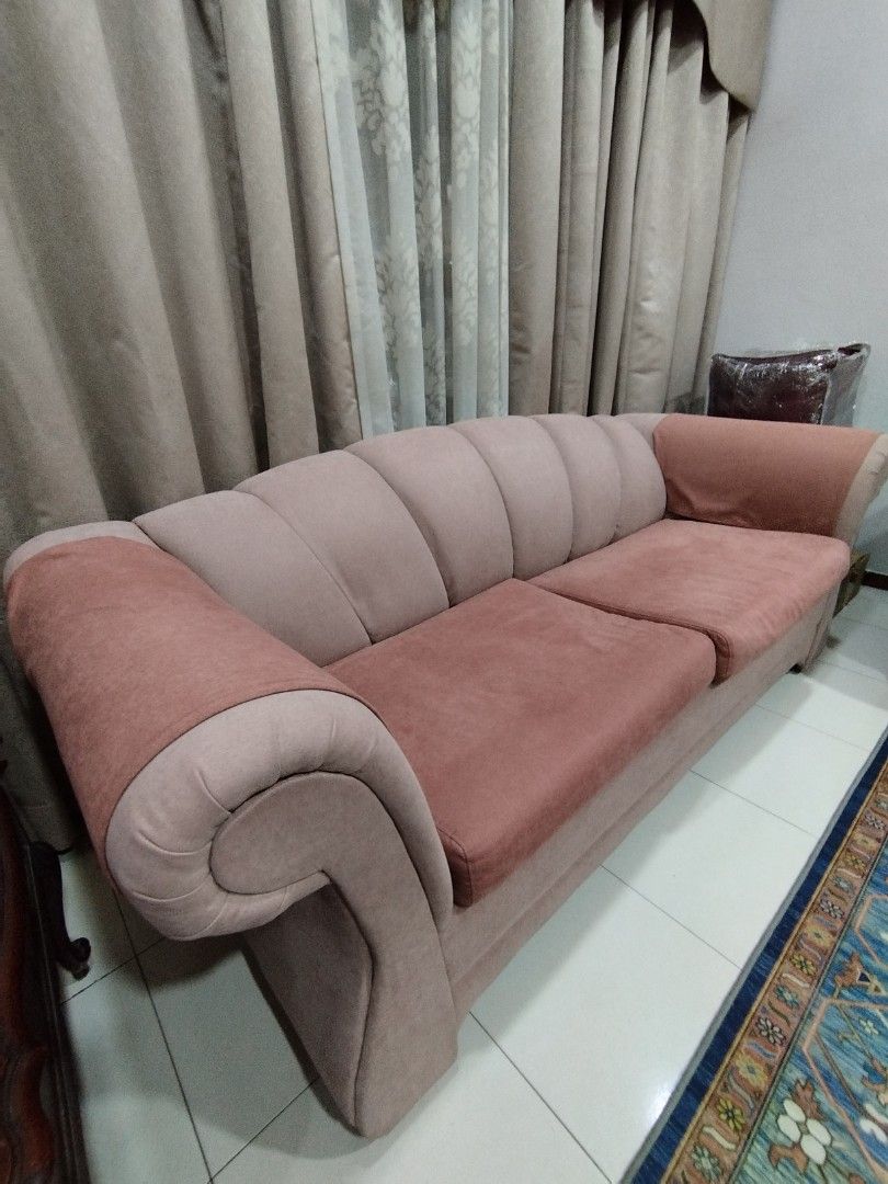 Ash pink cheap sofa bed new upholstery 2023, Furniture & Home Living