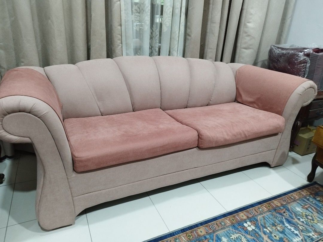 Ash pink cheap sofa bed new upholstery 2023, Furniture & Home Living
