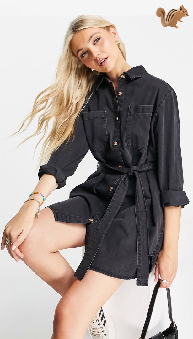 Asos black denim dress clearance
