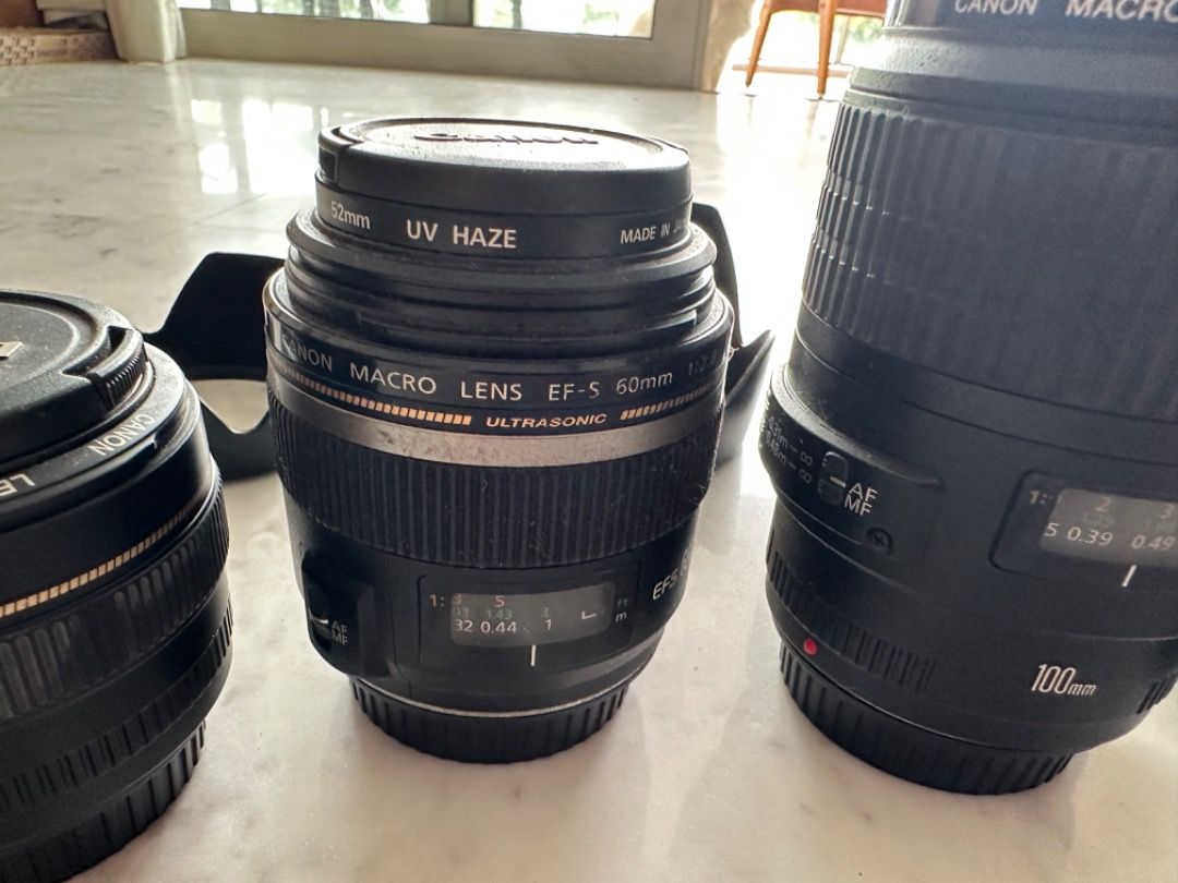 Assortment of canon lenses 70 200 17 55 100 macro 60 macro 50