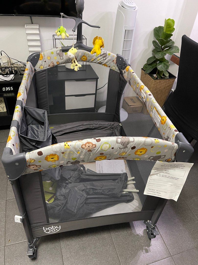 Baby Joy (BB0498) 3-in-1 Convertible Portable Baby Playard with Music Box  Wheel and Brakes, Babies u0026 Kids, Baby Nursery u0026 Kids Furniture, Cots u0026  Cribs on Carousell