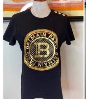 Balmain Black Shirt with Gold Logo and Accent