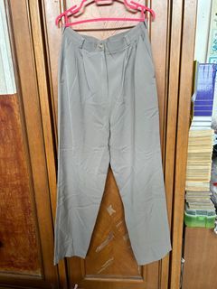beige highwaist loose pants celana panjang