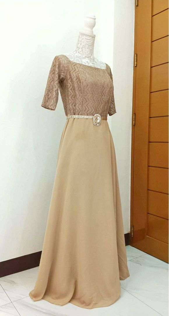 Beige Nude Evening Ninang Gown Dress