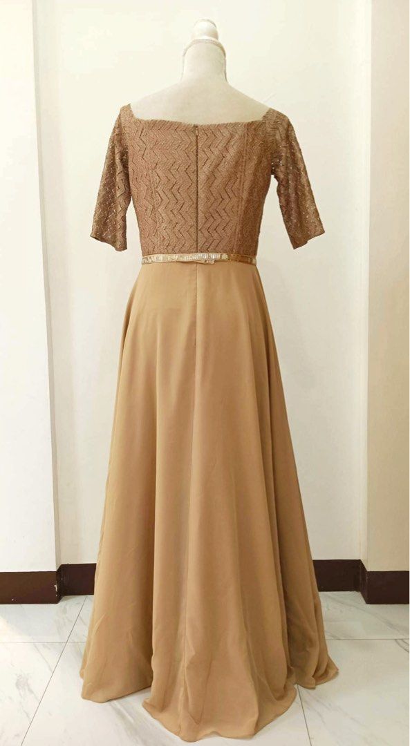 Beige Nude Evening Ninang Gown Dress Women s Fashion Dresses Sets Evening dresses gowns on Carousell