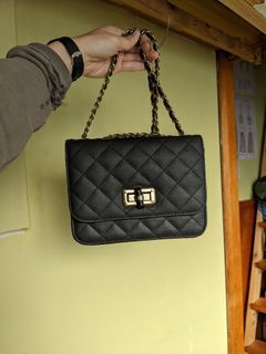 Black Quilt Shoulder Bag With Strap Gold Chain Small Mini Size