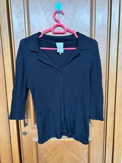 black ribbed knit blouse