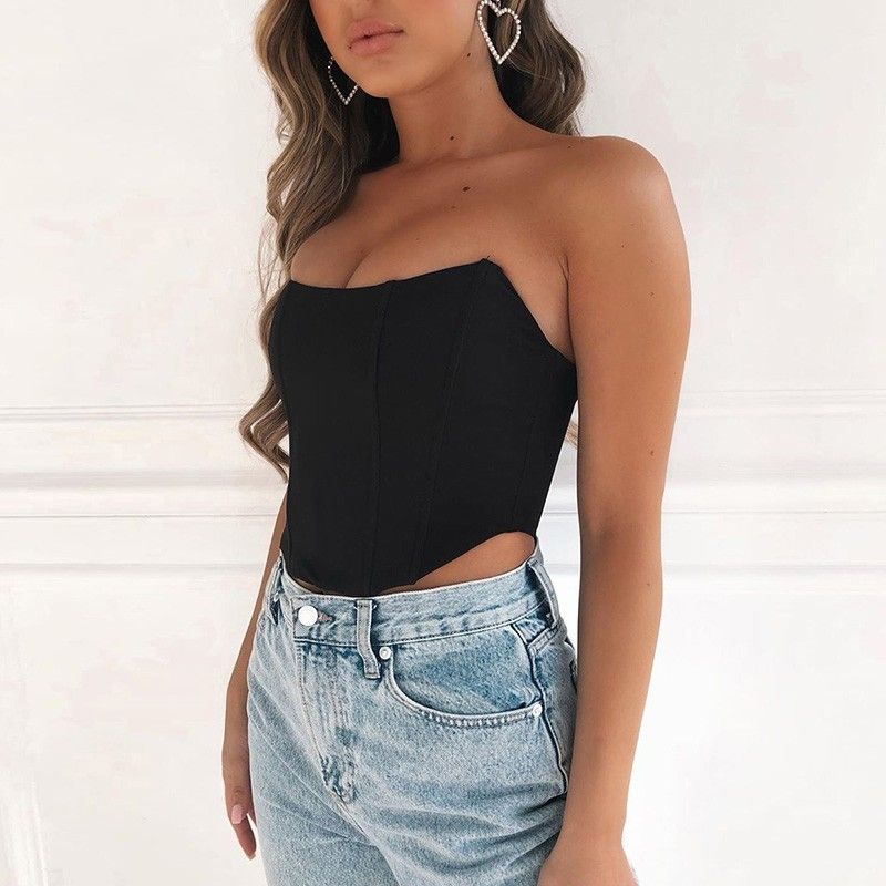 Sultry Black Strapless Top - Satin Top - Bustier Crop Top - Lulus