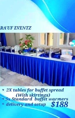 Buffet warmers/ tables/chairs