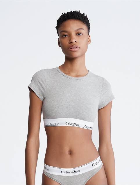 Calvin Klein Gray cropped bra shirt Women s Fashion Undergarments Loungewear on Carousell
