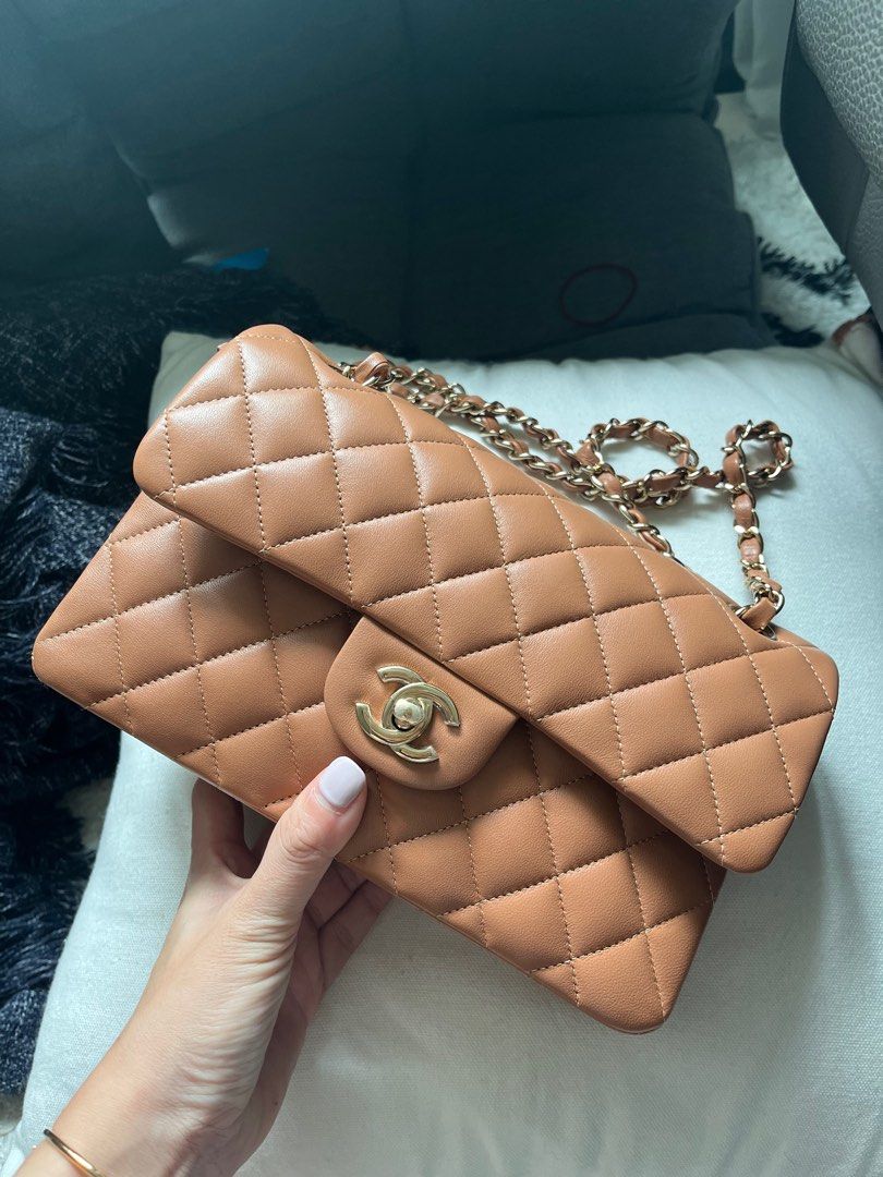 Chanel 22s classic flap caramel brown small