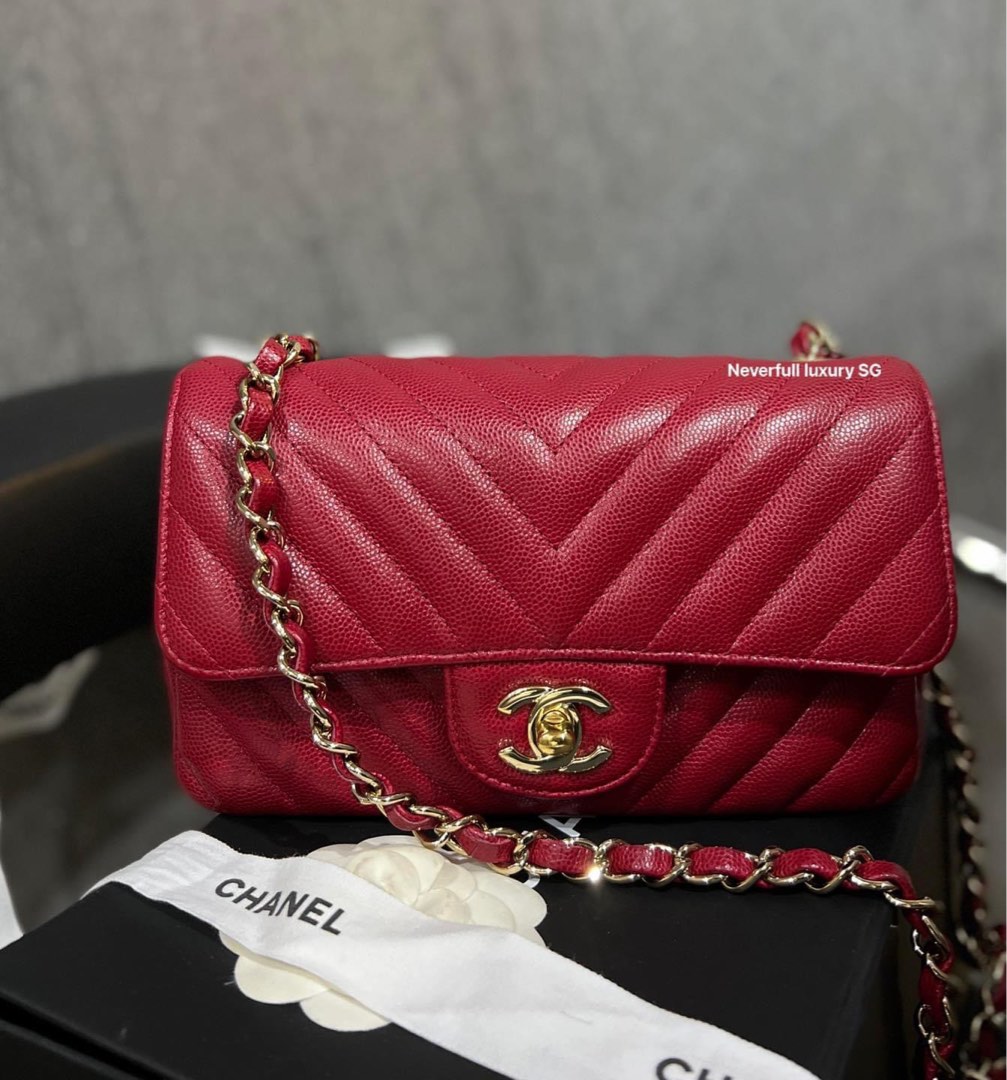 Chanel Classic Flap Mini Rectangular 18B Raspberry Red Caviar in GHW Bag,  Luxury, Bags & Wallets on Carousell