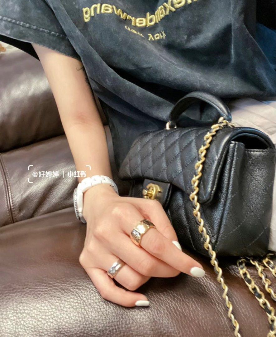 Chanel coco crush ring beige gold #57戒指寬版, 名牌, 飾物及配件