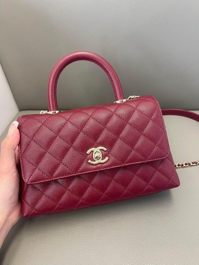 CHANEL Caviar Quilted Extra Mini Coco Handle Flap Burgundy, FASHIONPHILE