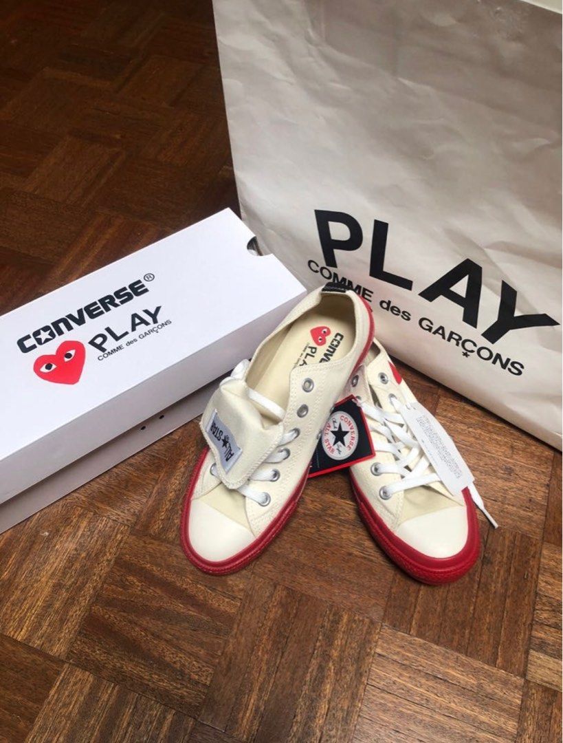 Converse x CDG (Category: Sneakers) located in Paranaque City. Submitted by katricesison (Listing ID 1227594097, Image 1). Description: - Unisex sizing - Size US 6.5 / JPN 25 - Authentic - Brand new - Inverted tongue style - Purchased in Japan REPOST. ORIGINAL PRICE LISTING - P8,500.00 RFS: wrong size.