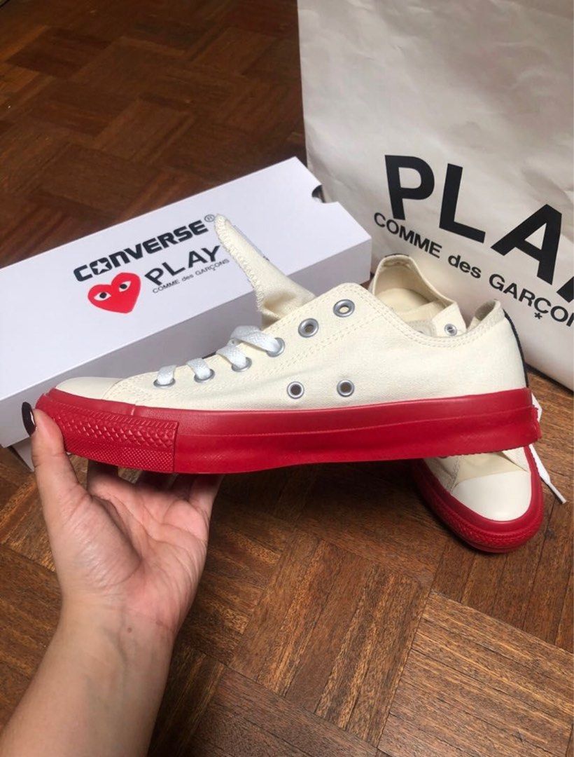 Converse x CDG (Category: Sneakers) located in Paranaque City. Submitted by katricesison (Listing ID 1227594097, Image 3). Description: - Unisex sizing - Size US 6.5 / JPN 25 - Authentic - Brand new - Inverted tongue style - Purchased in Japan REPOST. ORIGINAL PRICE LISTING - P8,500.00 RFS: wrong size.