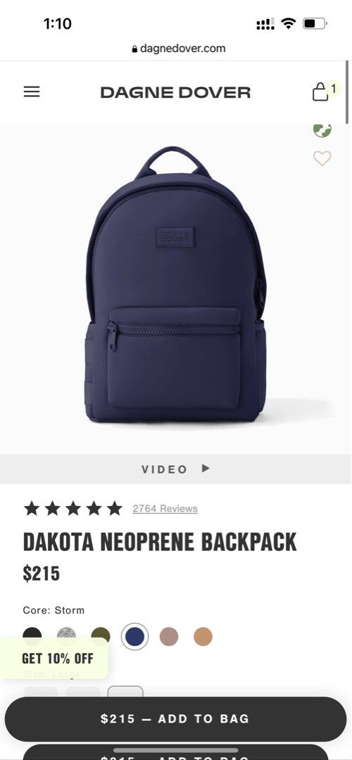 Dagne Dover Dakota Neoprene Backpack - Large New MSRP $215
