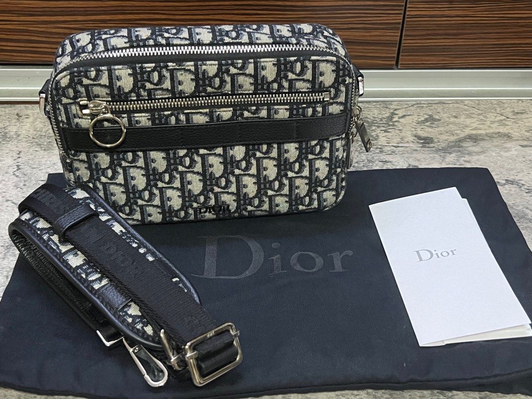 Mini Safari Bag with Strap Beige and Black Dior Oblique Jacquard