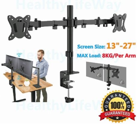 Dual Monitor Mount Computer Desk Mount Monitor Bracket with C-clamp and ...