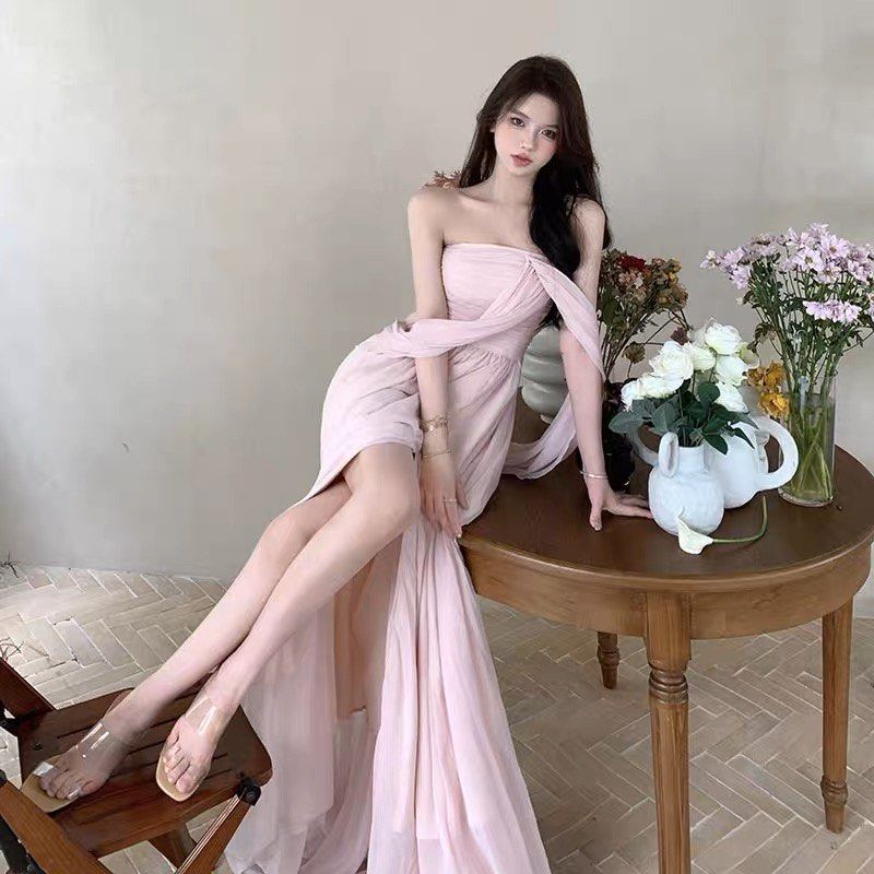 Evening gown pink maxi dress