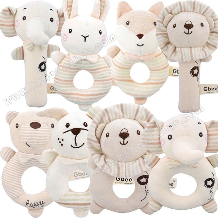 Gbee: 嬰兒 有機棉 動物 搖鈴 毛絨 初生嬰兒 玩具 安撫 搖鈴棒 手搖鈴 Baby Organic Cotton Animals ...