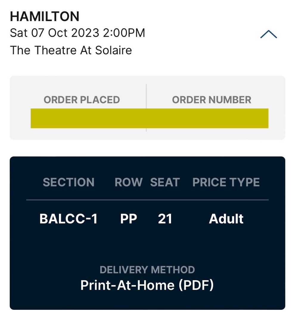 HAMILTON TICKET PP 21 OCT 7 2 PM Tickets Vouchers Event