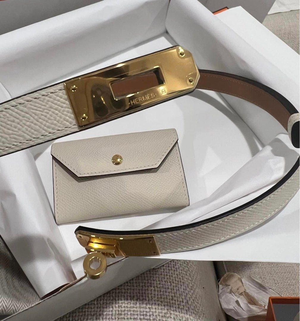 Hermes Kelly Pocket Adjustable Craie Belt Gold Hardware Epsom