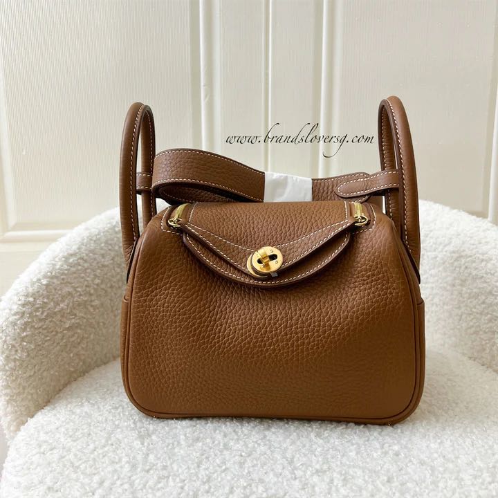 Hermes Mini Lindy 20 Bag Gold w/ Gold Hardware Clemence Leather at