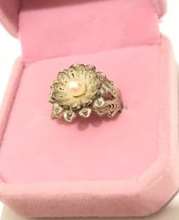 Japan Ayoka Pearl Filigree Flower Silver Ring