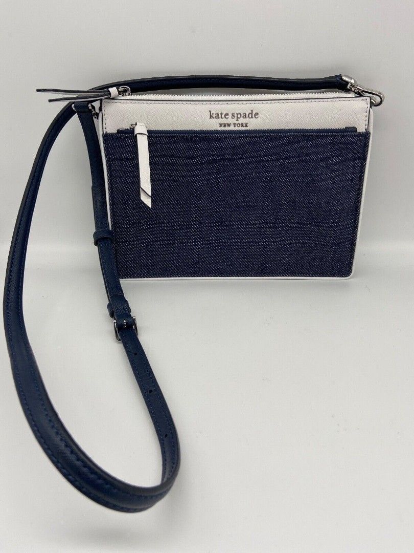 Cameron denim colorblock double zip small crossbody clearance