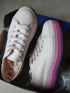Keds Canvas Sneaker Lift Platform Ribbon Light Pink Rainbow Sole Women s Fashion Footwear Sneakers on Carousell